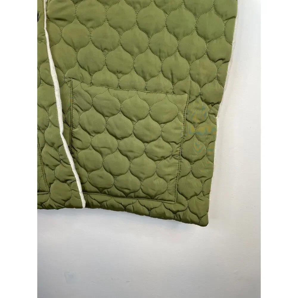 World Market Olive Green Puffer Scarf Shawl Wrap Faux Fur Lining  New One Size